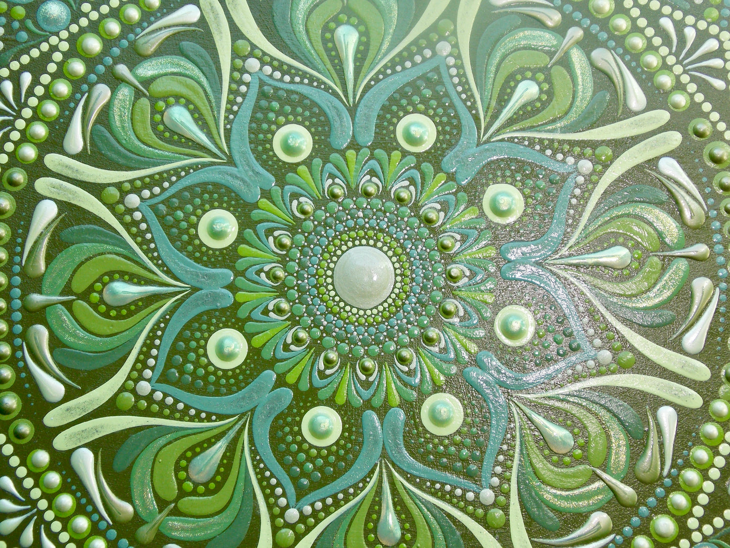 12in Round Hues of Green Mandala Art Hanging