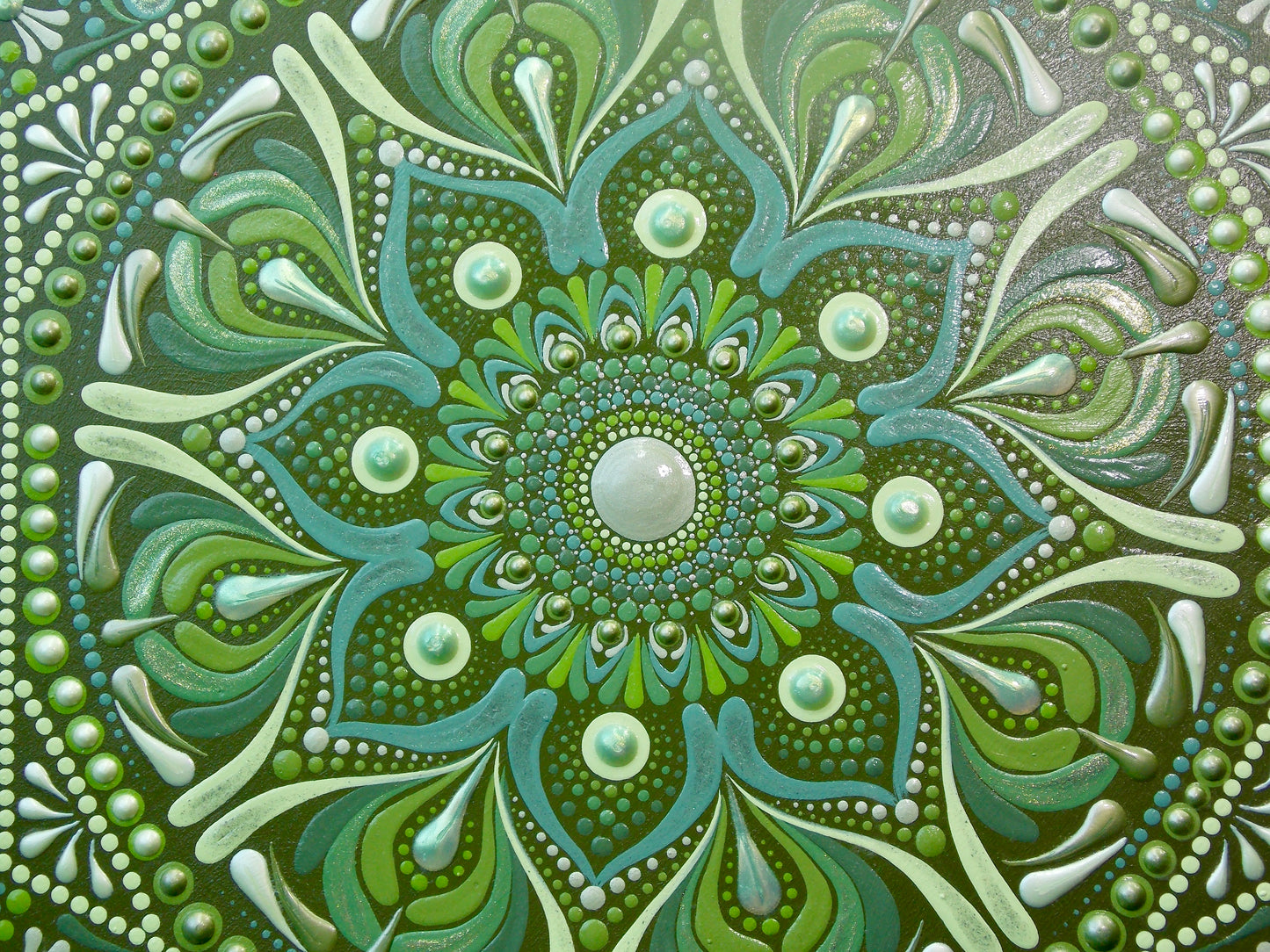 12in Round Hues of Green Mandala Art Hanging