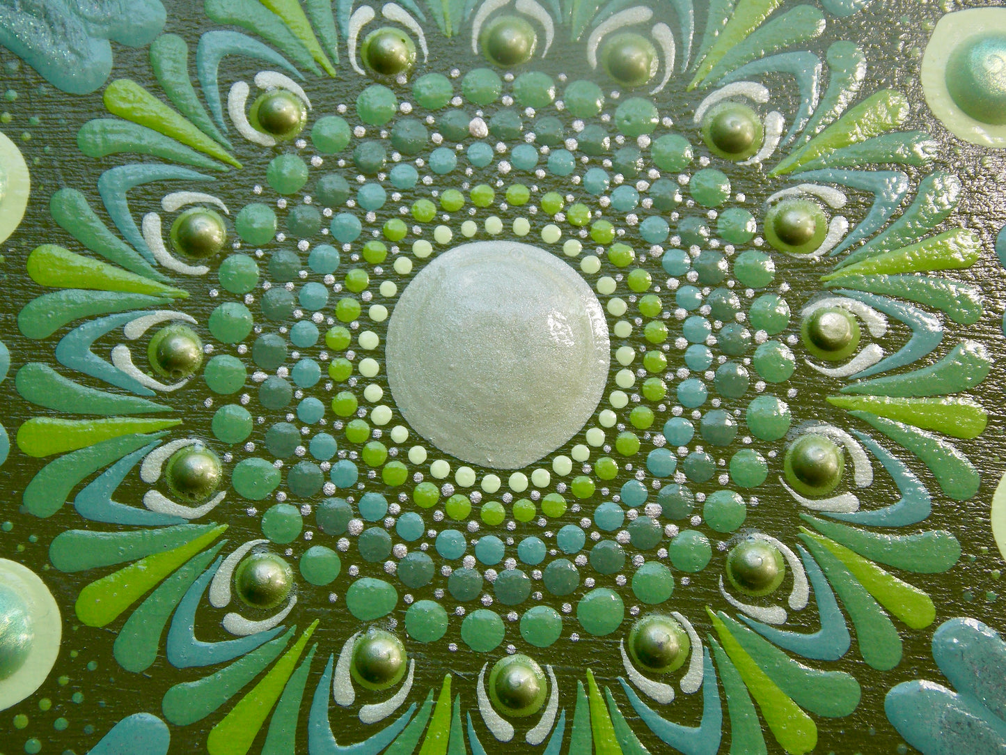 12in Round Hues of Green Mandala Art Hanging