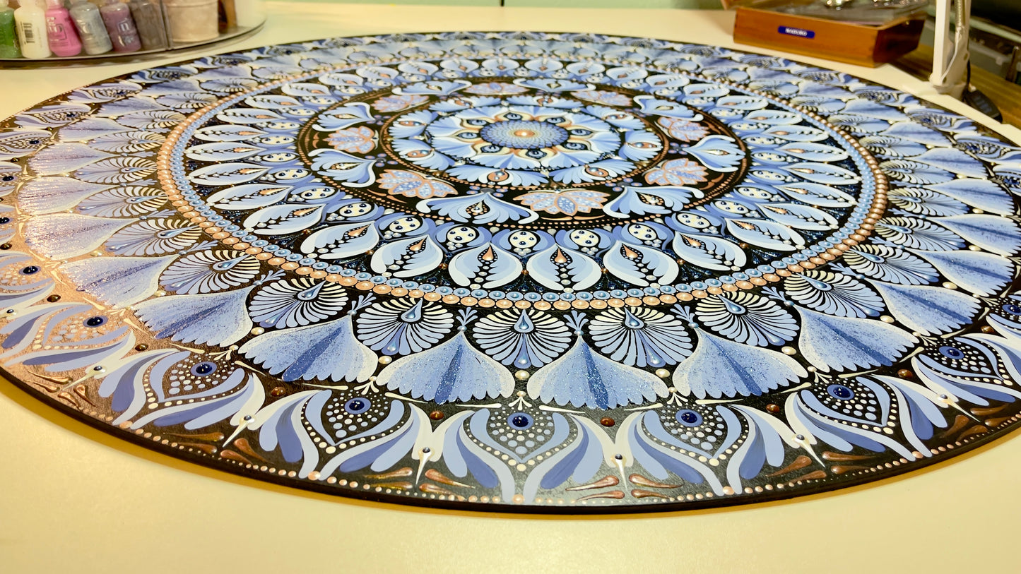 36in Round Blue-Colored Mandala Wall Hanging