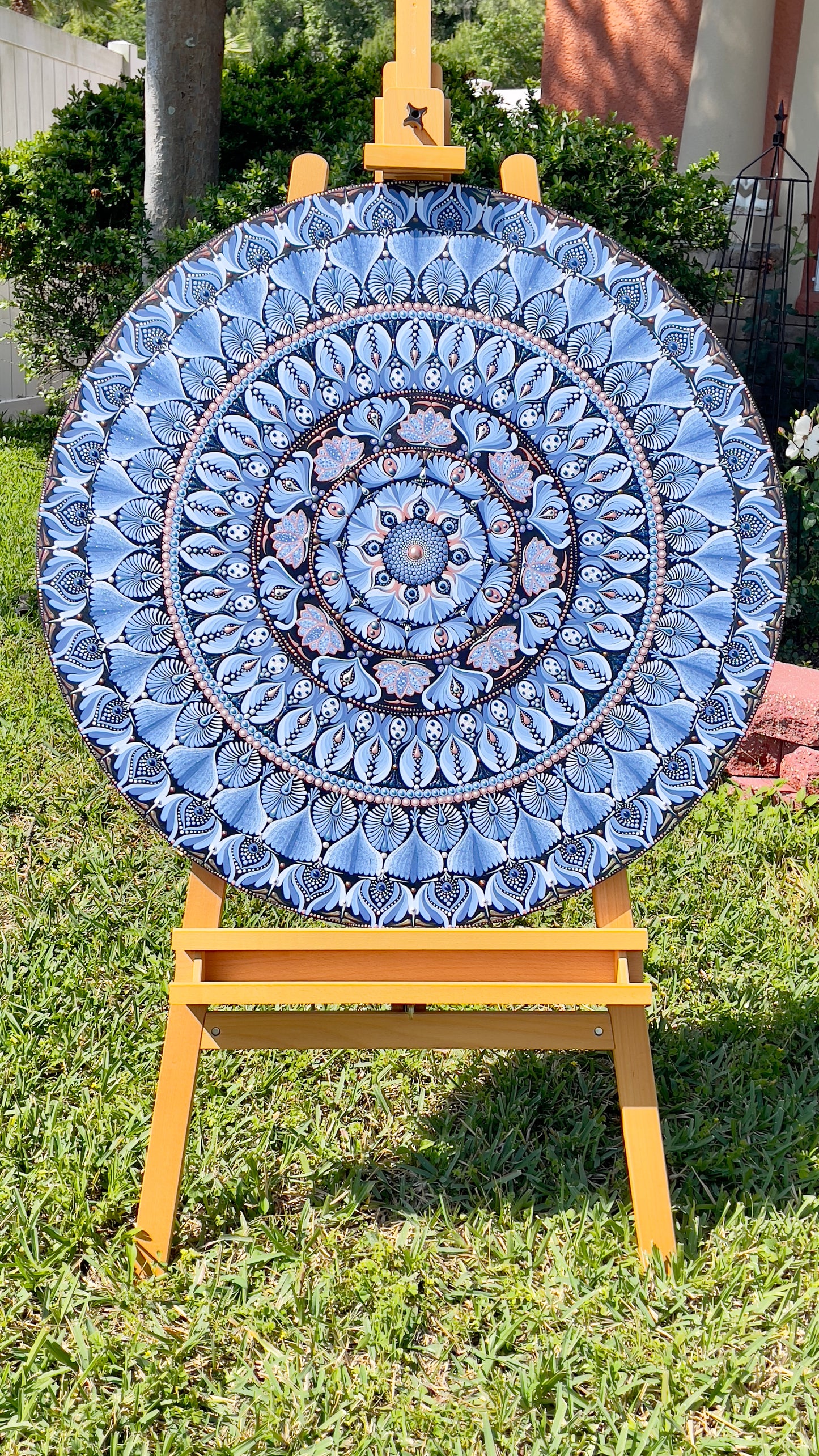 36in Round Blue-Colored Mandala Wall Hanging