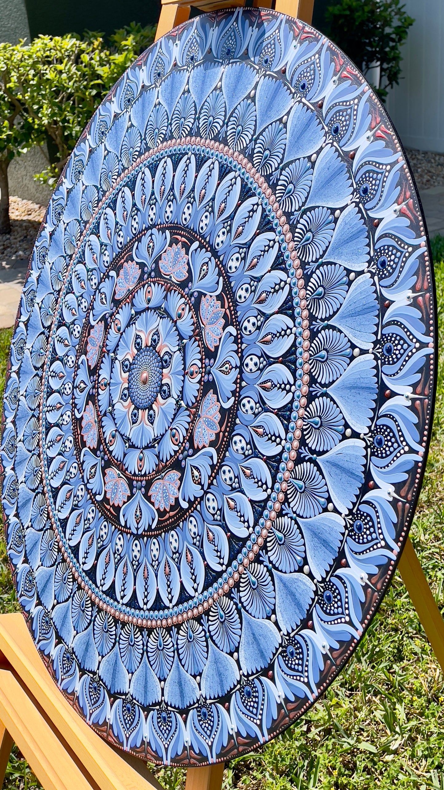 36in Round Blue-Colored Mandala Wall Hanging