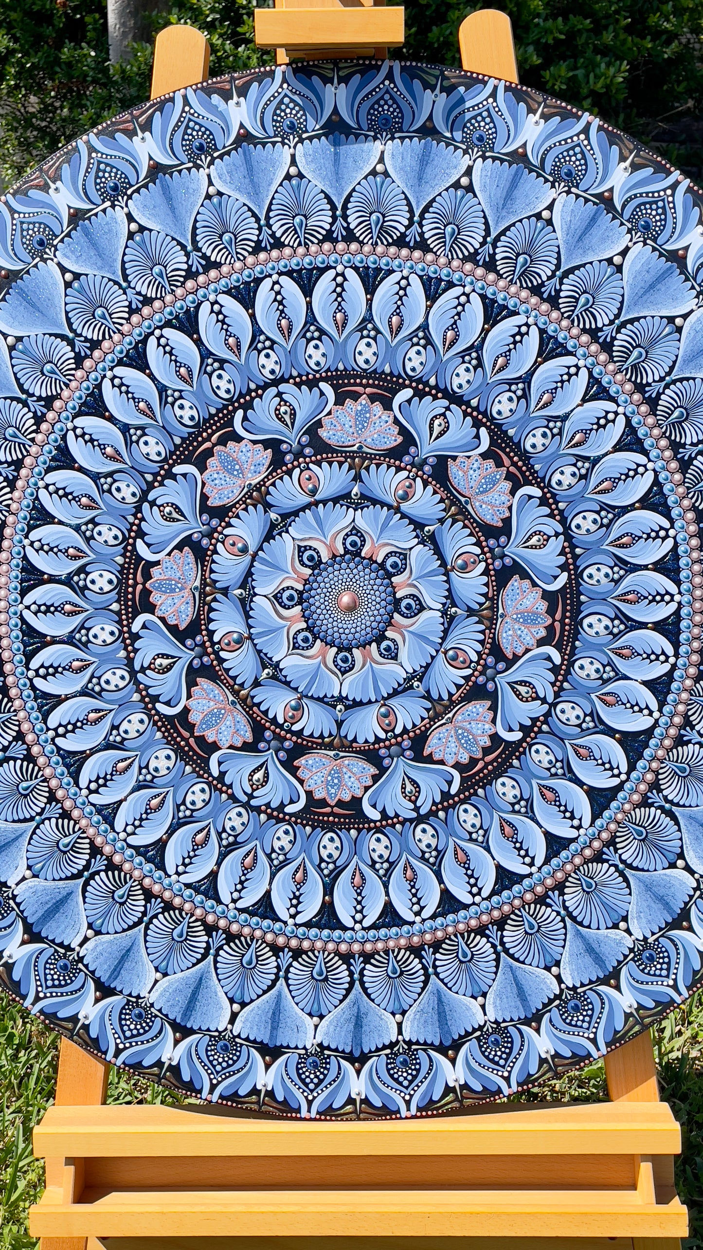 36in Round Blue-Colored Mandala Wall Hanging