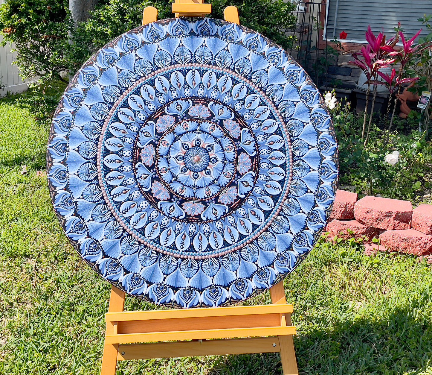 36in Round Blue-Colored Mandala Wall Hanging