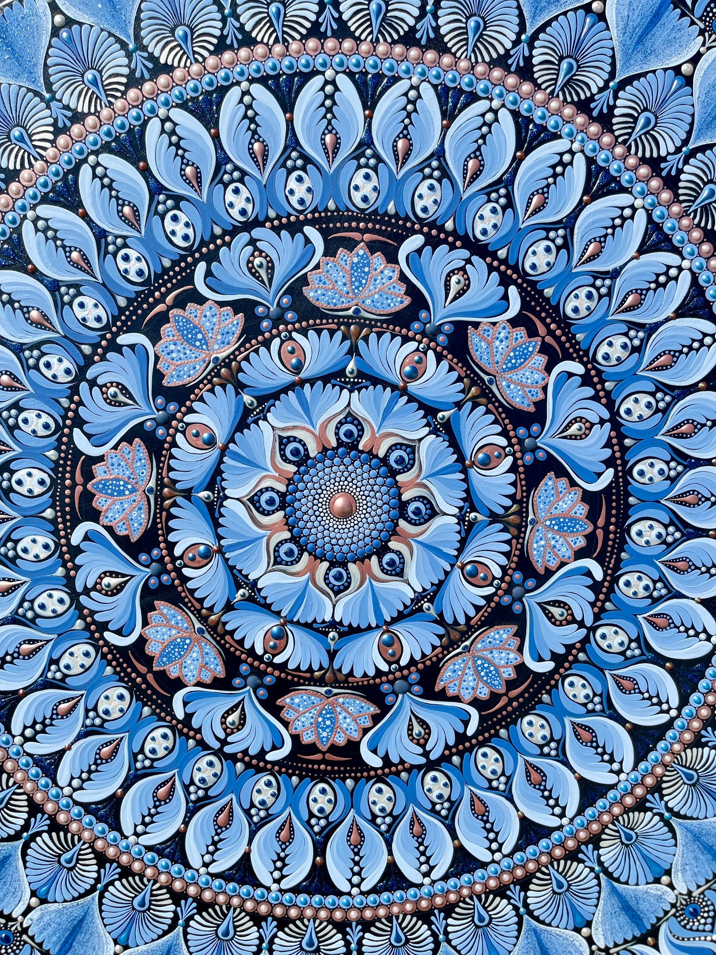 36in Round Blue-Colored Mandala Wall Hanging