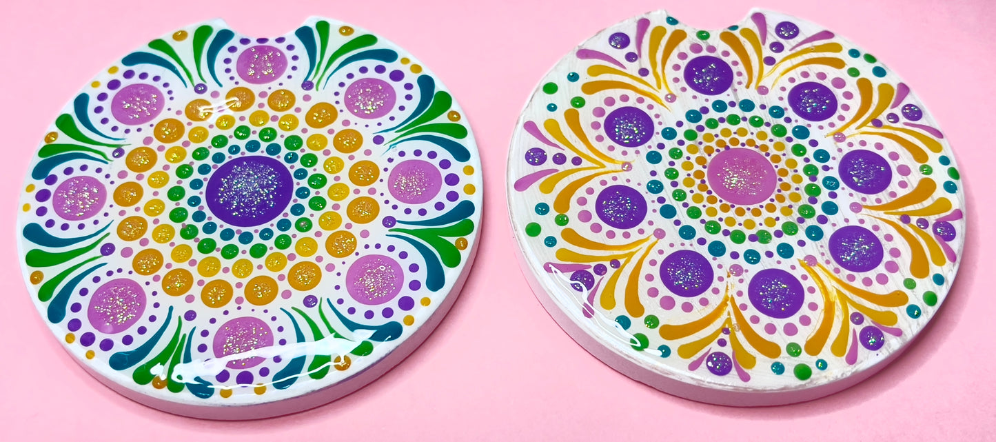 2.5in Rainbow Colored Ceramic Car Coasters