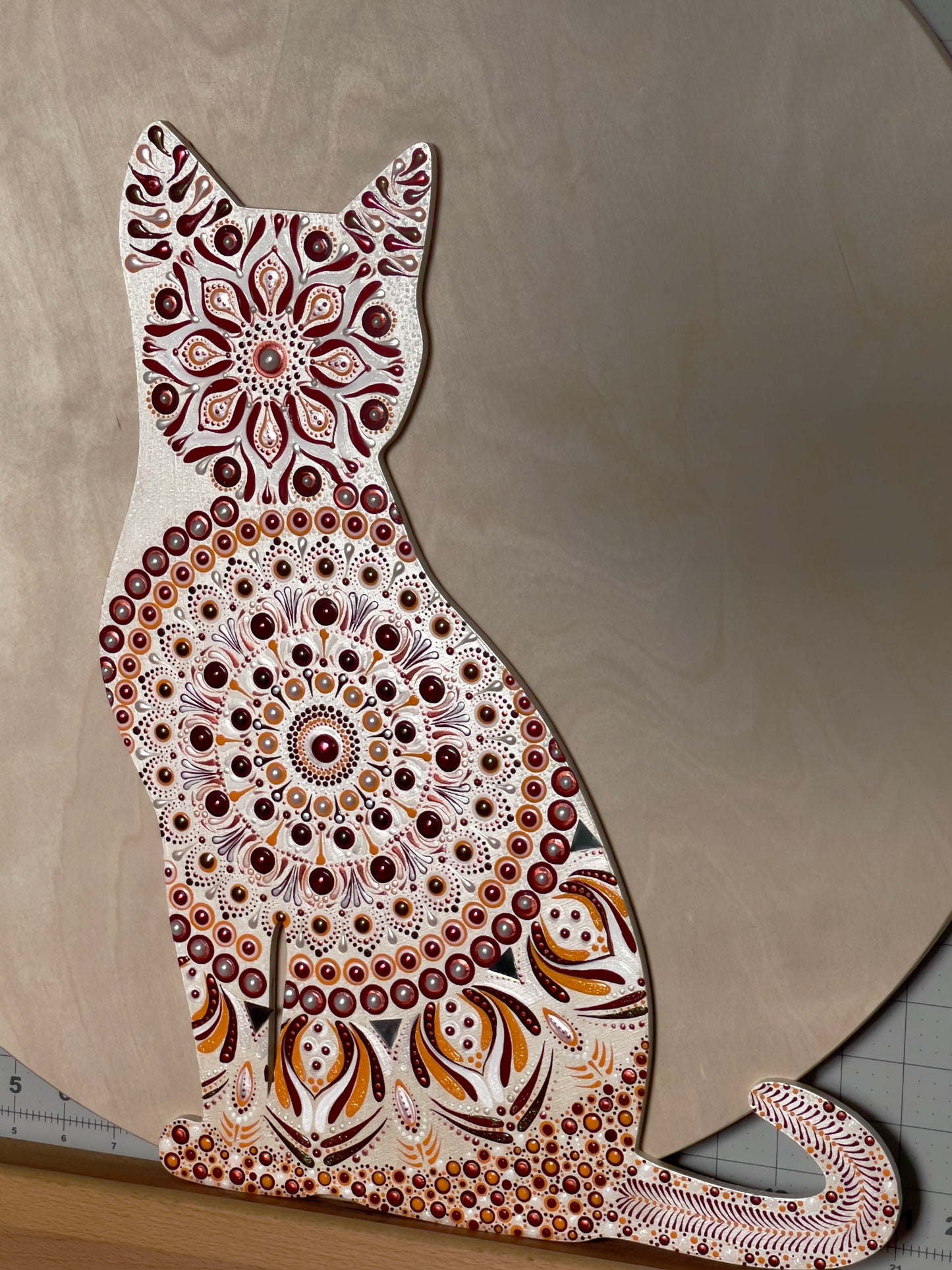 18in Wooden Dot Art Mandala Cat