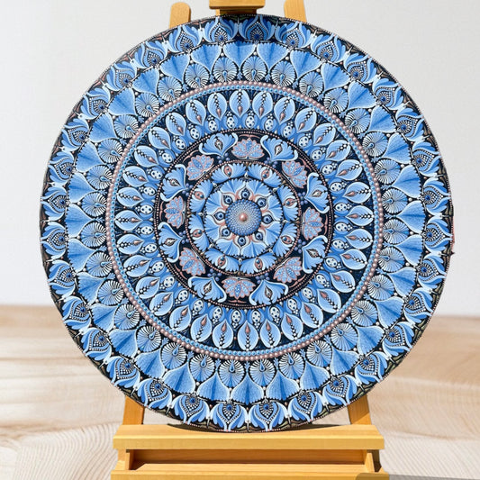 36in Round Blue-Colored Mandala Wall Hanging