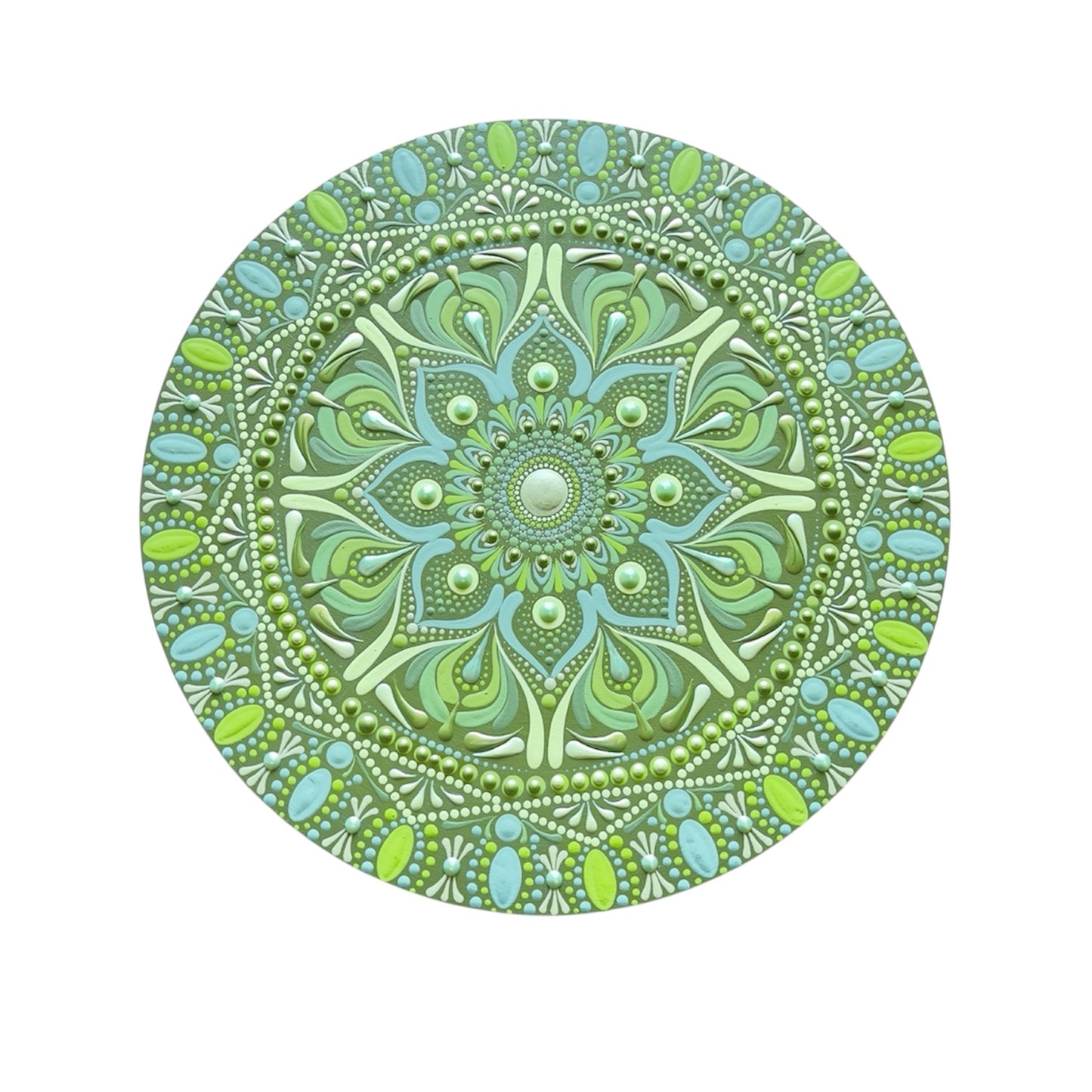 12in Round Hues of Green Mandala Art Hanging