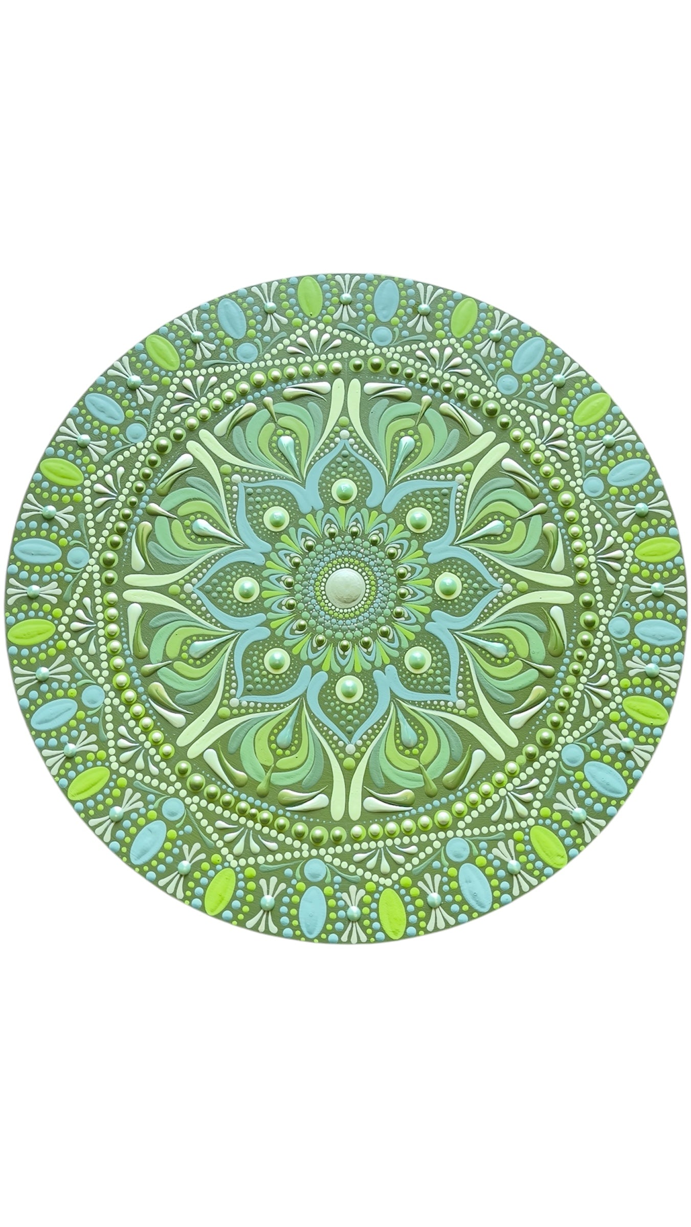 12in Round Hues of Green Mandala Art Hanging