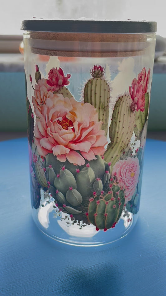 Large Cactus Floral Stash Jar