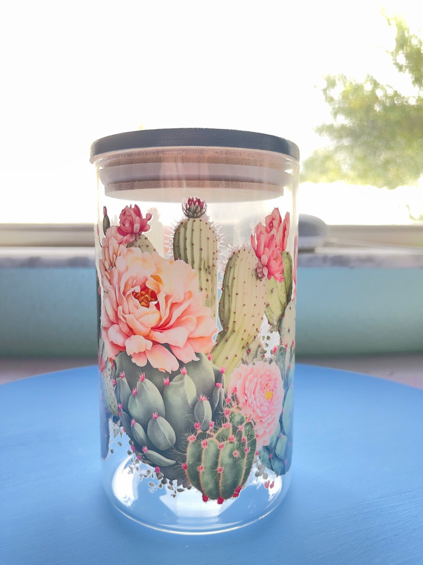 Large Cactus Floral Stash Jar