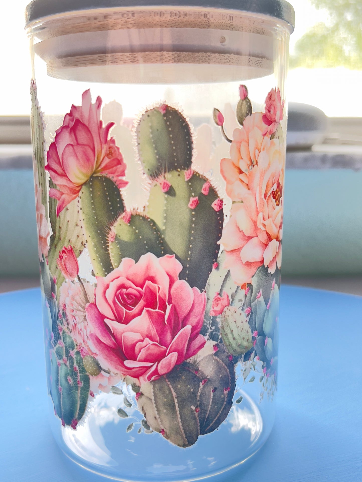 Large Cactus Floral Stash Jar