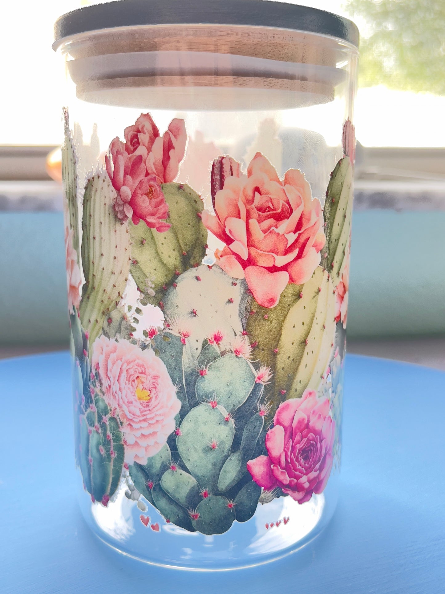 Large Cactus Floral Stash Jar