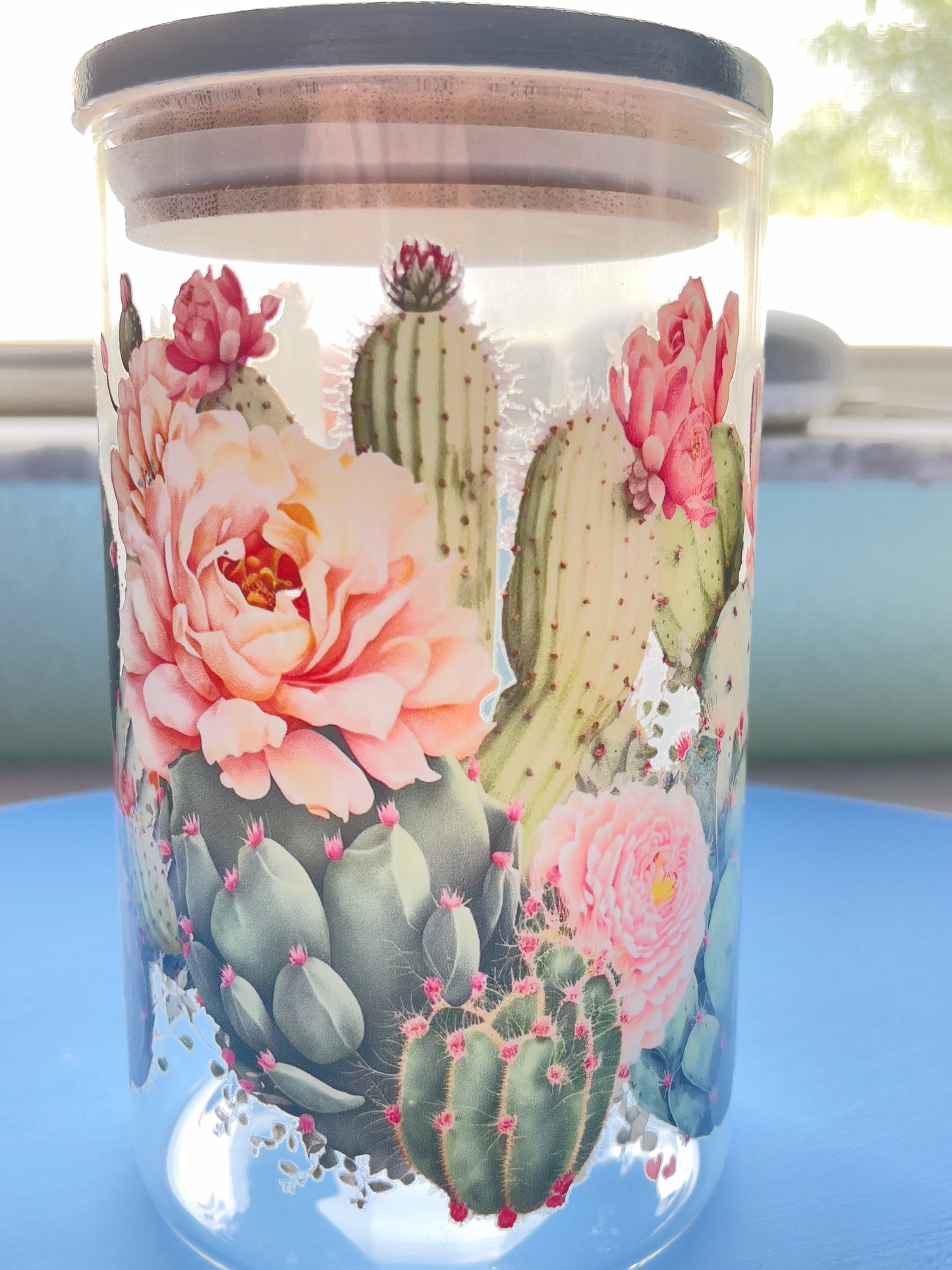 Large Cactus Floral Stash Jar